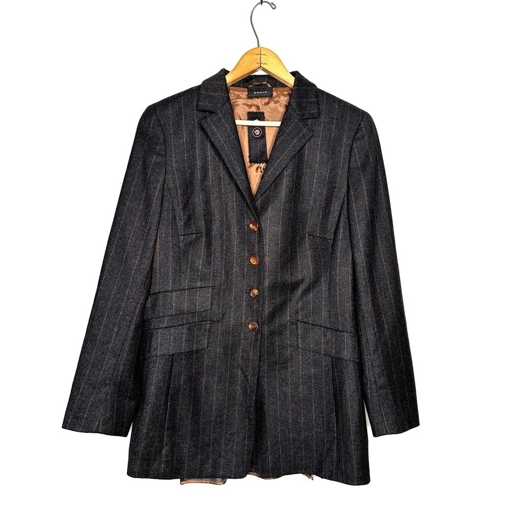 Akris | Brown Stripe Cashmere Button Down Blazer Jacket Size 12